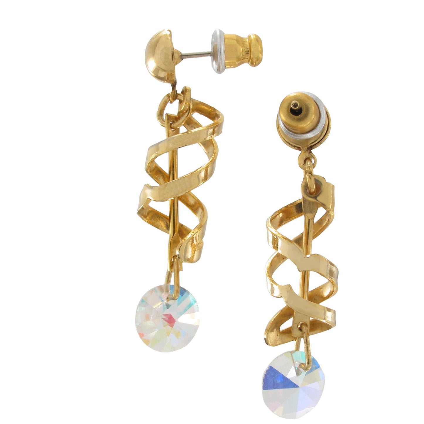 Spiral Gold Tone Beaded Dangle Drop Pierced Earrings