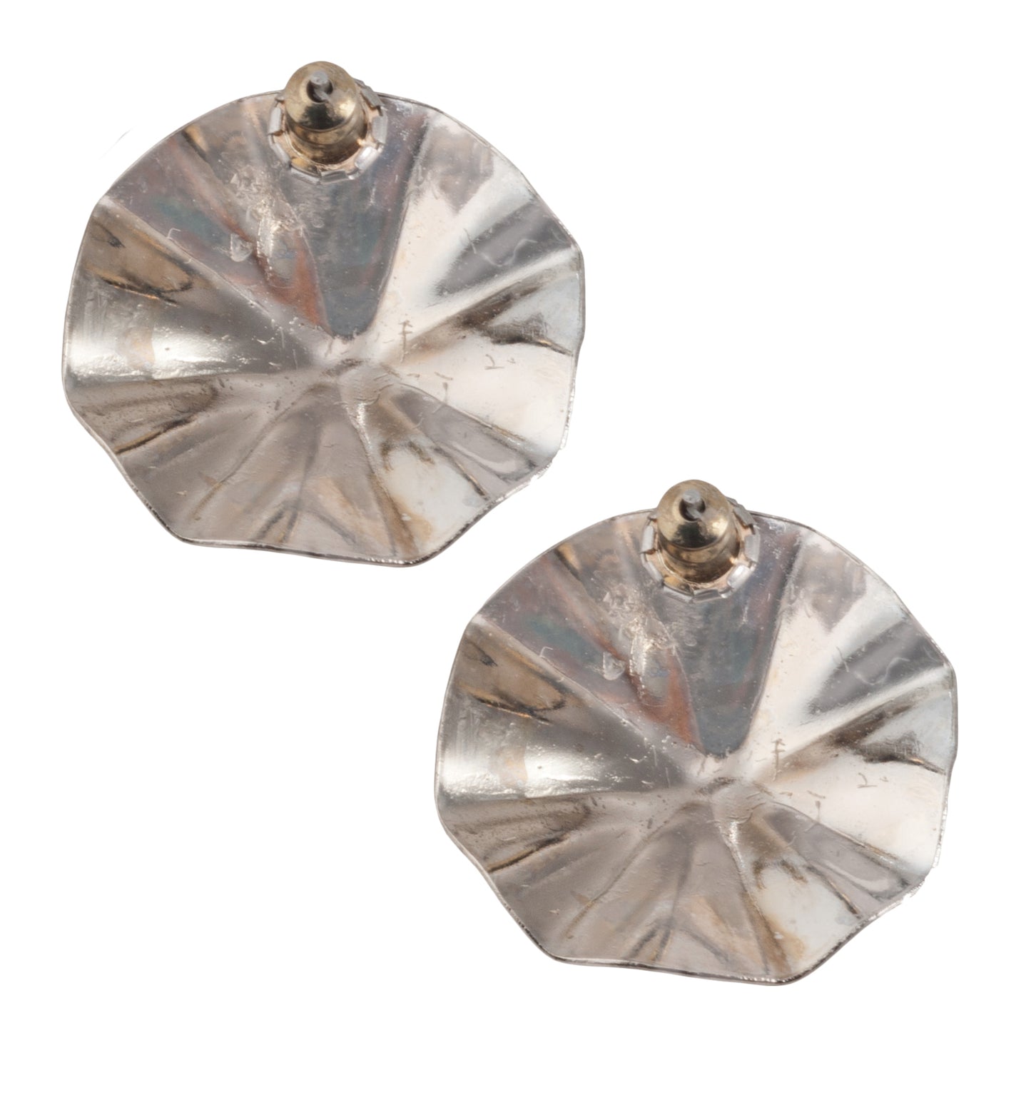 Umbrella Top Button Pierced Earrings 7/8" -  Silver Tone