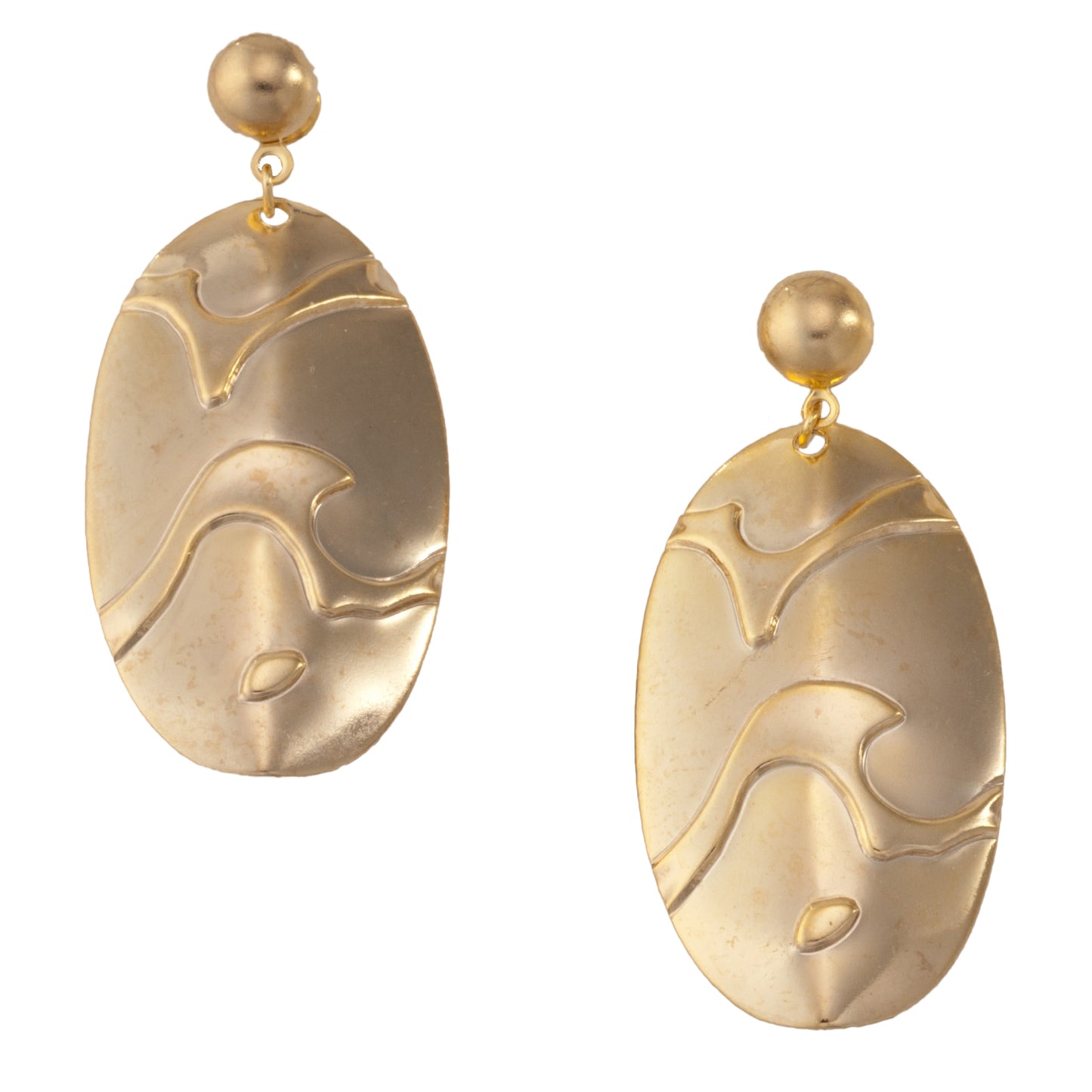 1980s Gold Tone Abstract Drop Dangle Earrings - Oval