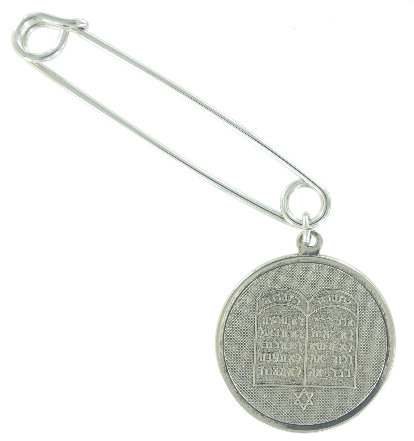 Safety Pin Brooch Hebrew Torah Symbol Symbol End Charm Silver Tone USA Made 2