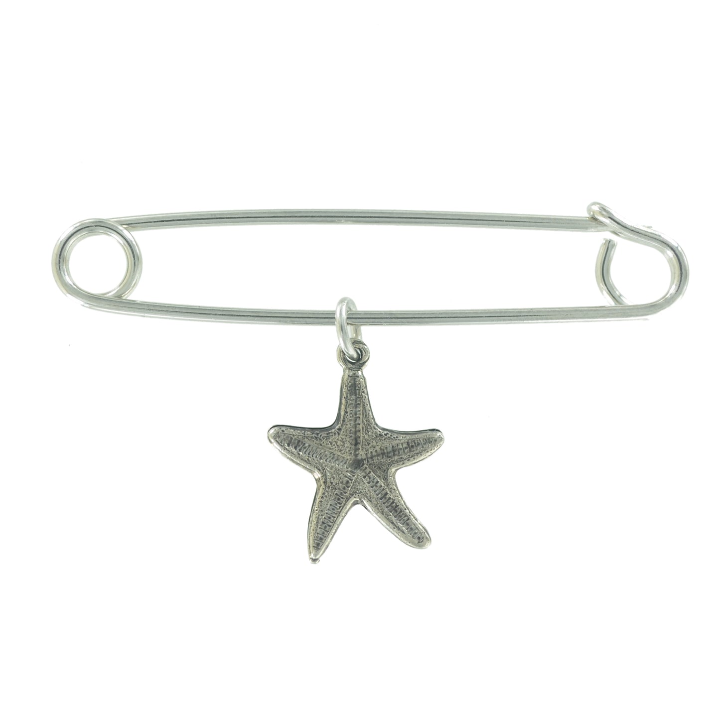 Ky & Co USA Safety Pin Brooch Small Ocean Starfish Charm Silver Tone 2"