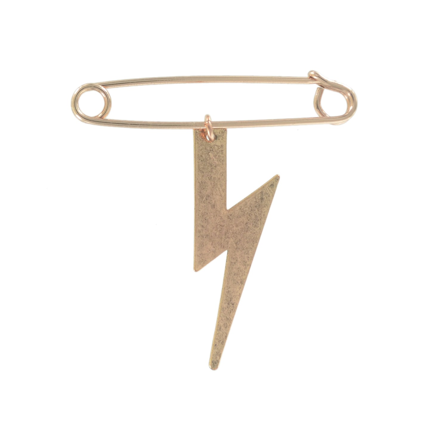 Lightning Bolt Charm Safety Pin Brooch Rose Gold Tone 2" Made in USA