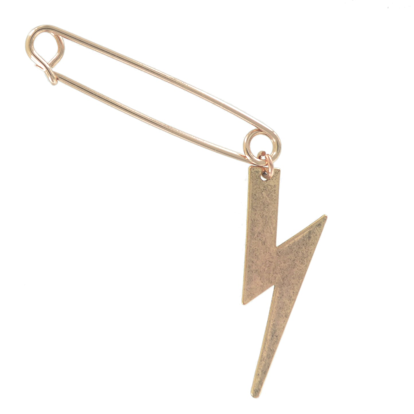 Ky & Co Made in USA Safety Pin Brooch Lightning Bolt Charm Dangle Rose Gold Tone