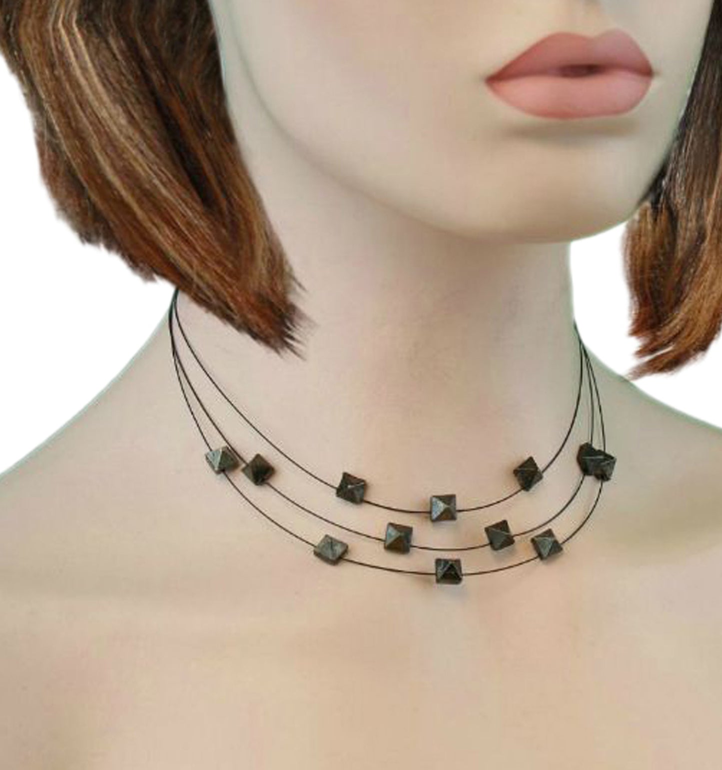 Floating Stud Multistrand Gunmetal Collar Necklace by Express