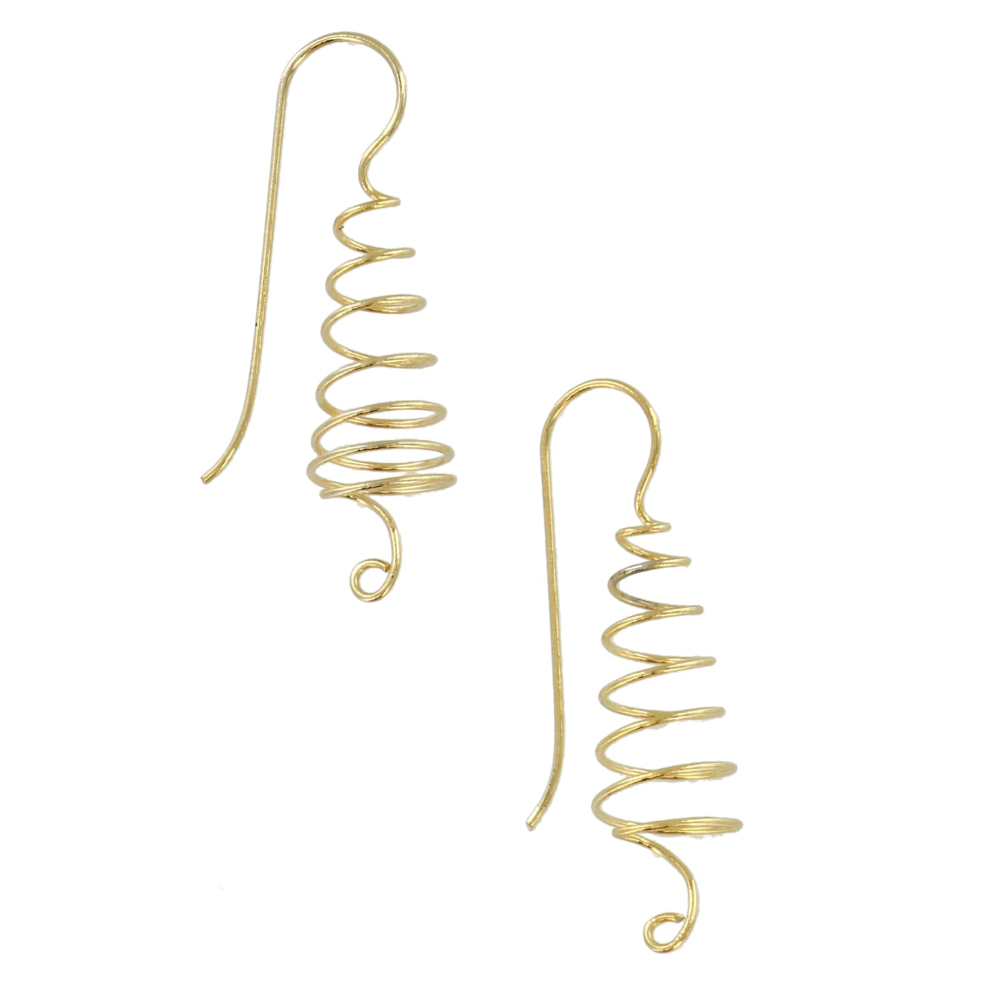 Gold Tone Wire Coil Swirl Dangle Drop Pierced Earrings