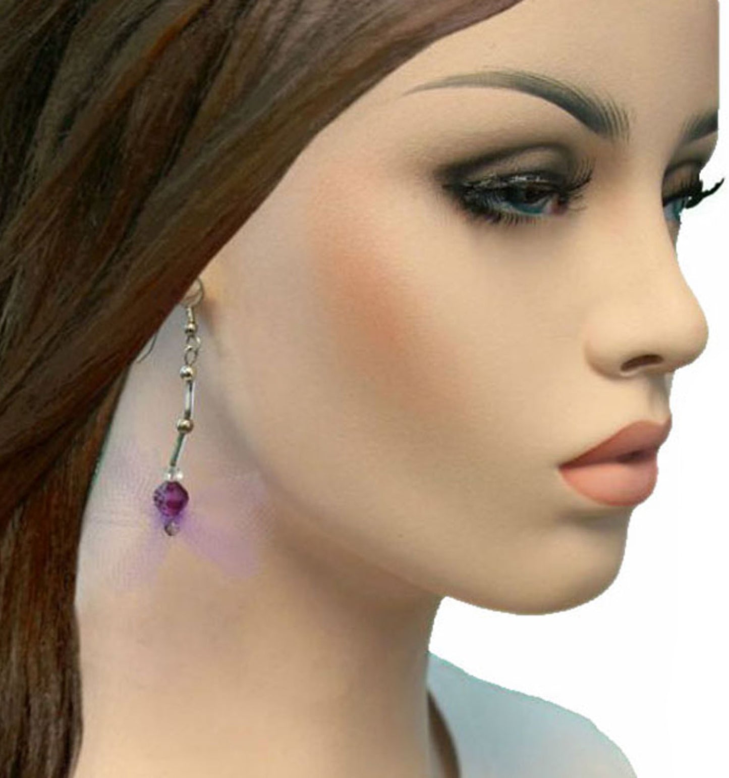 Lavender Purple Tulle Bead Silver Tone Dangle Earrings Pierced Womens Jewelry 3"