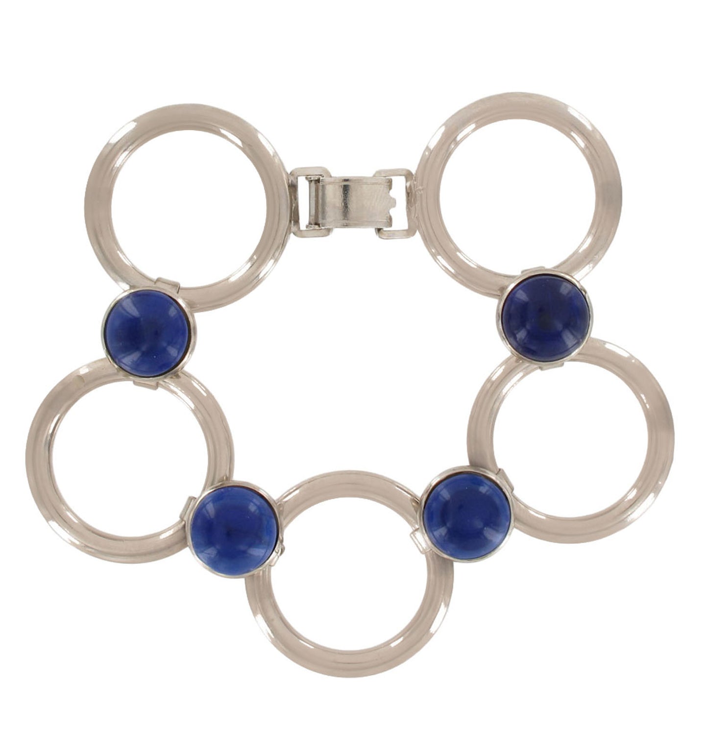 Luigi Briglia Vintage Clip On Earrings Bracelet Set Blue Silver Tone Ring Circle