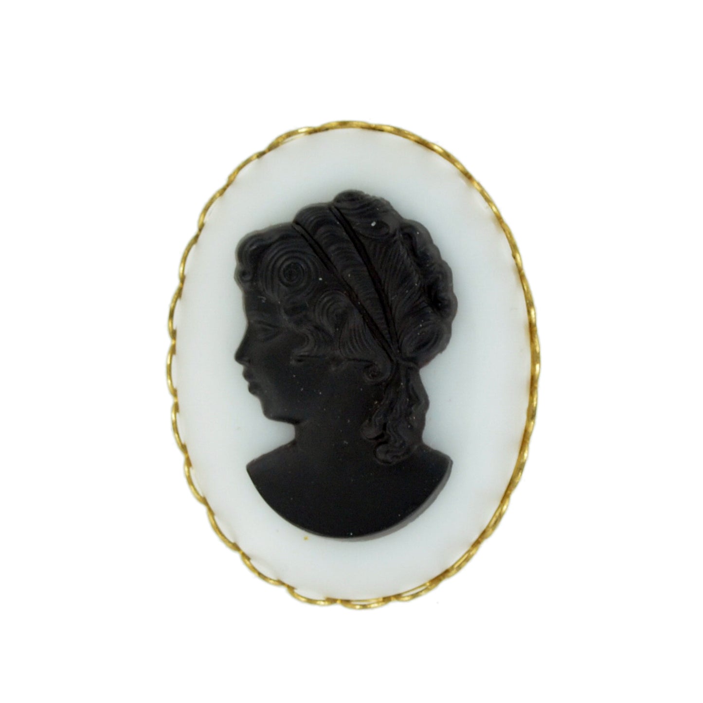 New Upcycled Female Cameo Brooch Pin Black White Glass Vintage Parts 1 1/2"