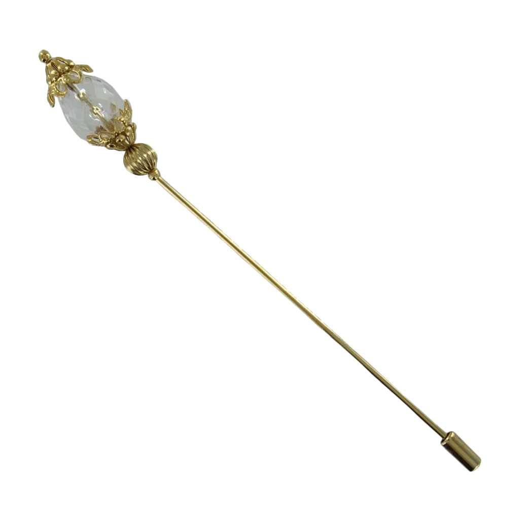 Vintage Hat Pin Stick Suit Brooch Corsage Pin Gold Tone Clear Wedding 4 3/8"