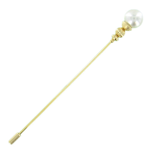 1980s Hat Pin Stick Suit Brooch Corsage Pin Faux Pearl Gold Tone Wedding 4 1/2"