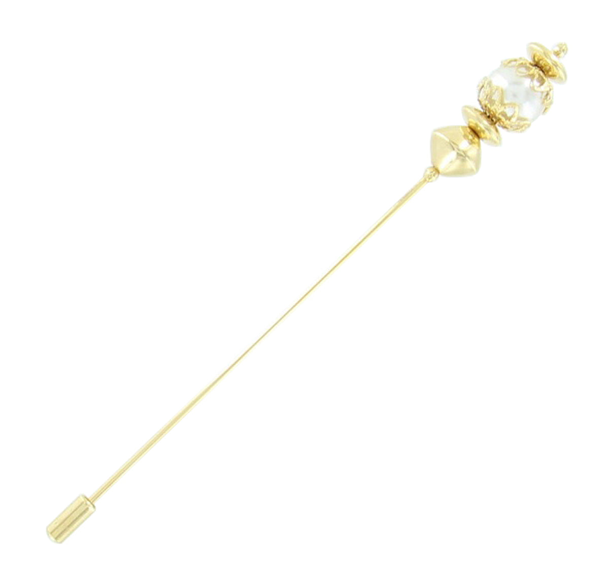 Faux Pearl Bead Gold Tone Hat Pin Stick Suit Brooch Corsage Wedding 4 1/2"