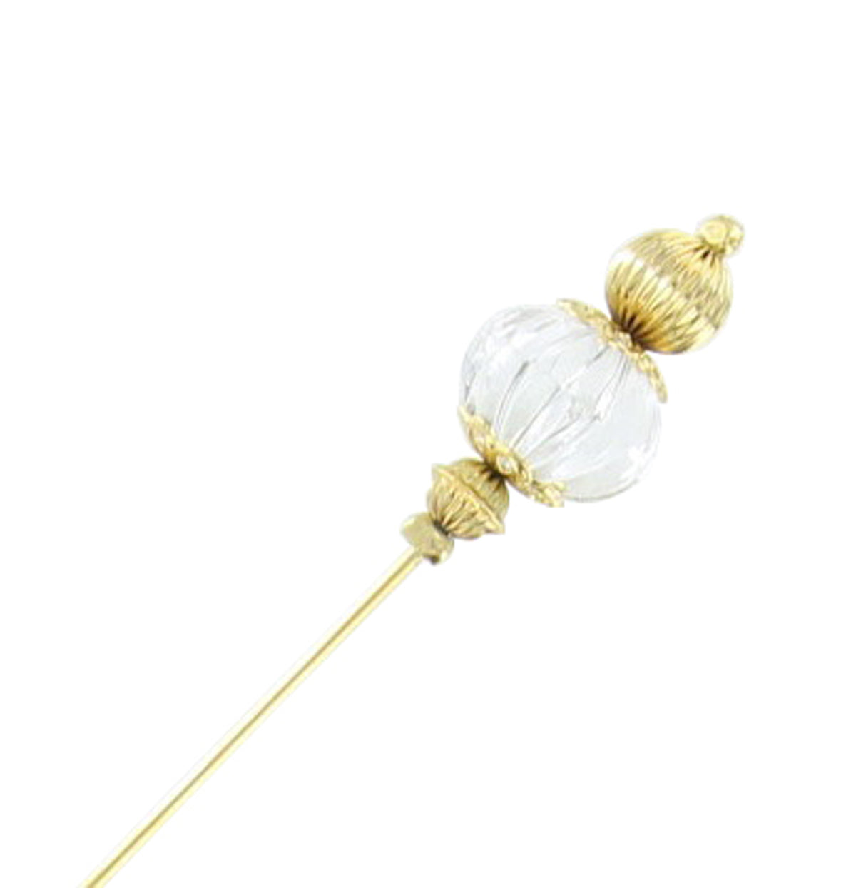 Hat Pin Brooch Corsage Pin Gold Tone Clear Fluted Bead Wedding Unisex 4 3/8"