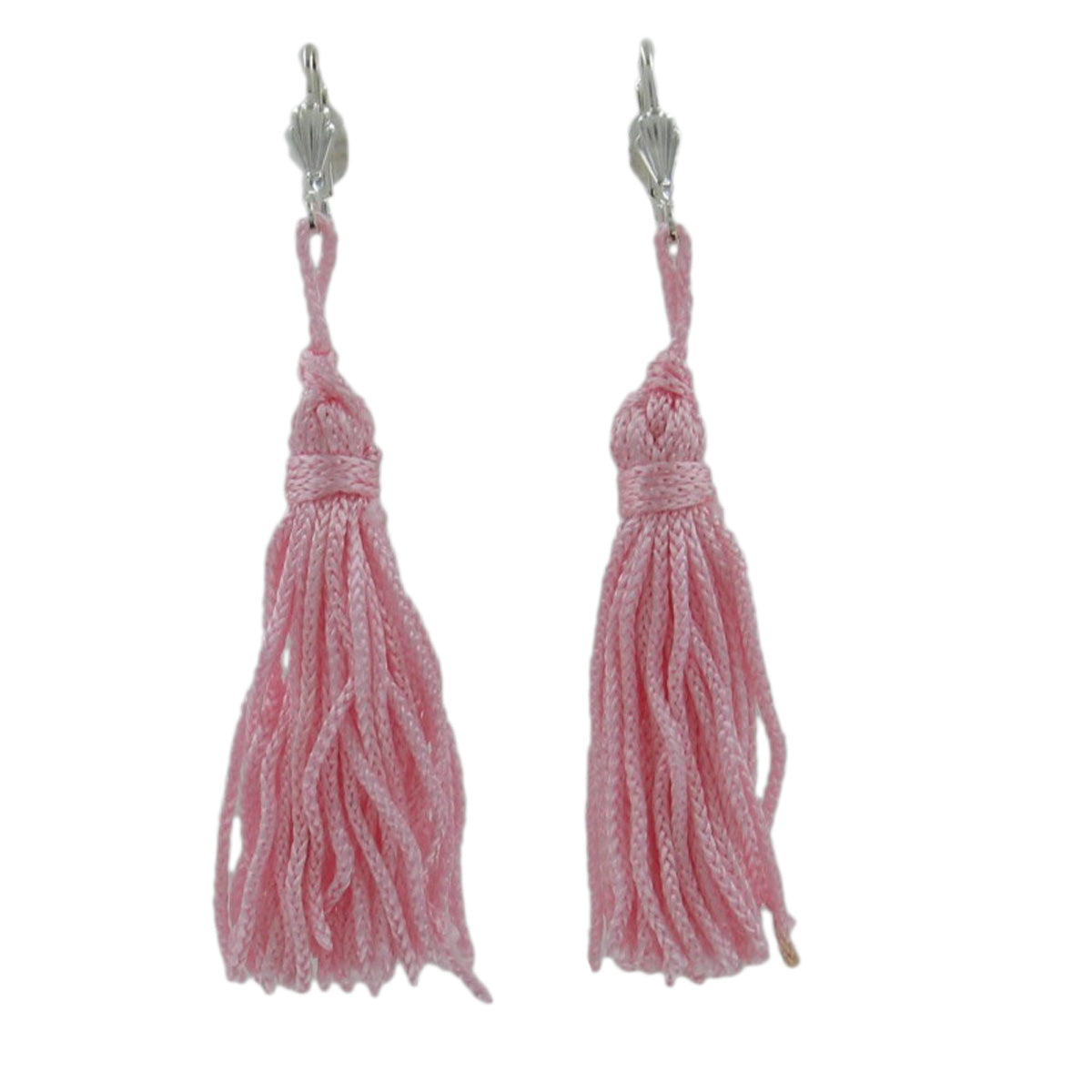 Light Pink Fringe Duster Tassel Dangle Earrings Pierced Silver Tone 3 1/4"