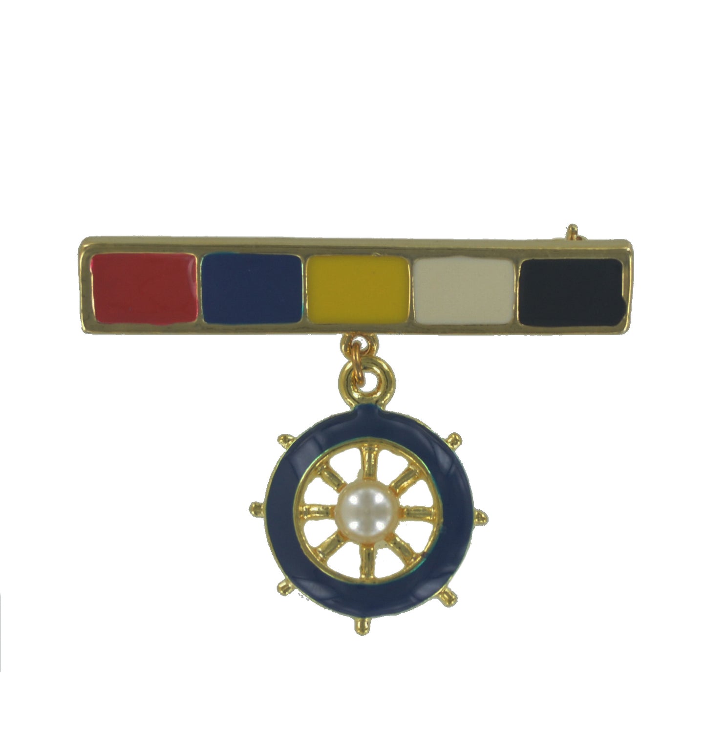 Nautical Blue Red Yellow Black Captains Wheel Charm Bar Pin Brooch