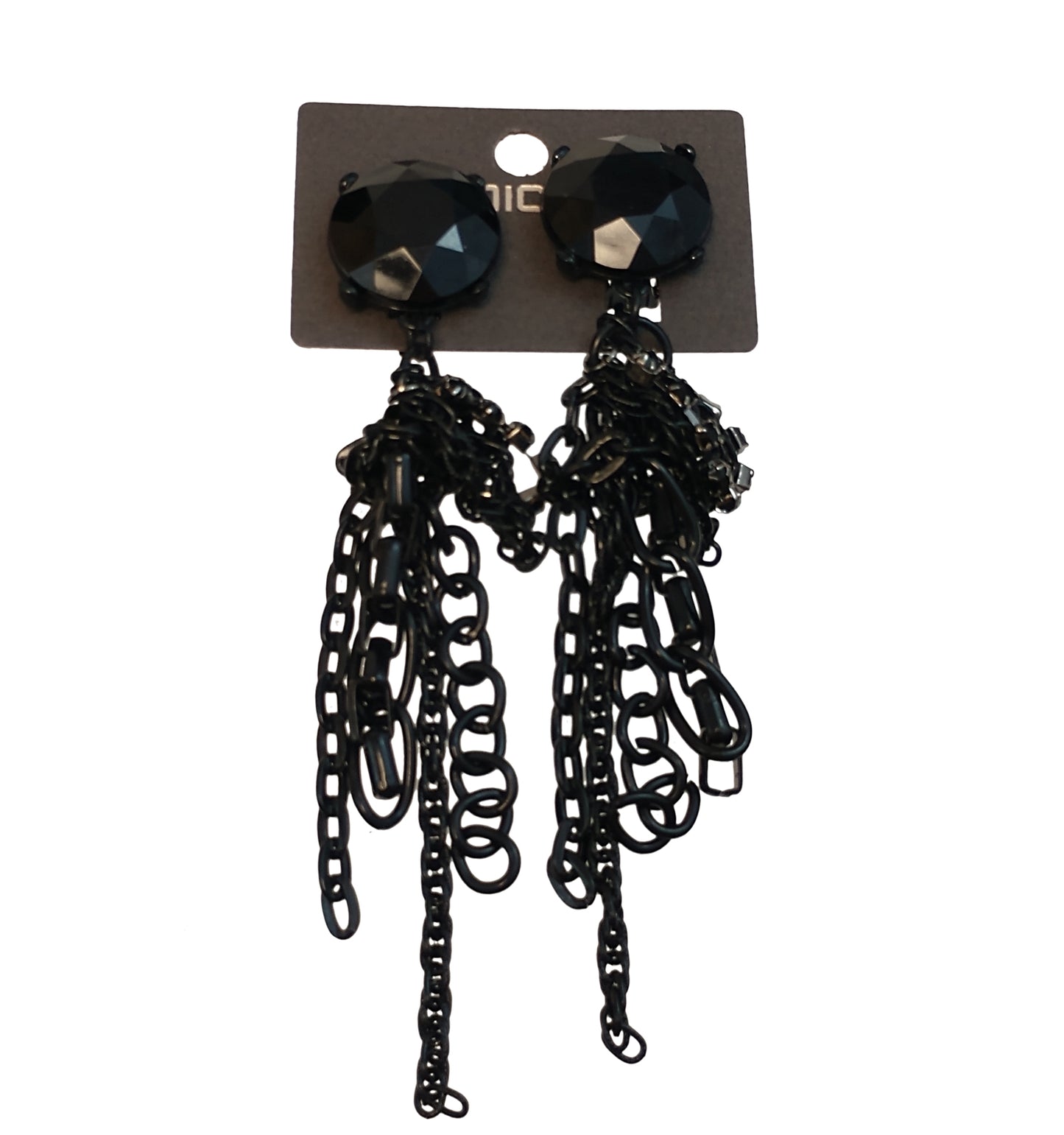 Chicos Ismaela Black Chain Tassel Clip On Earrings  NWT 4.25"