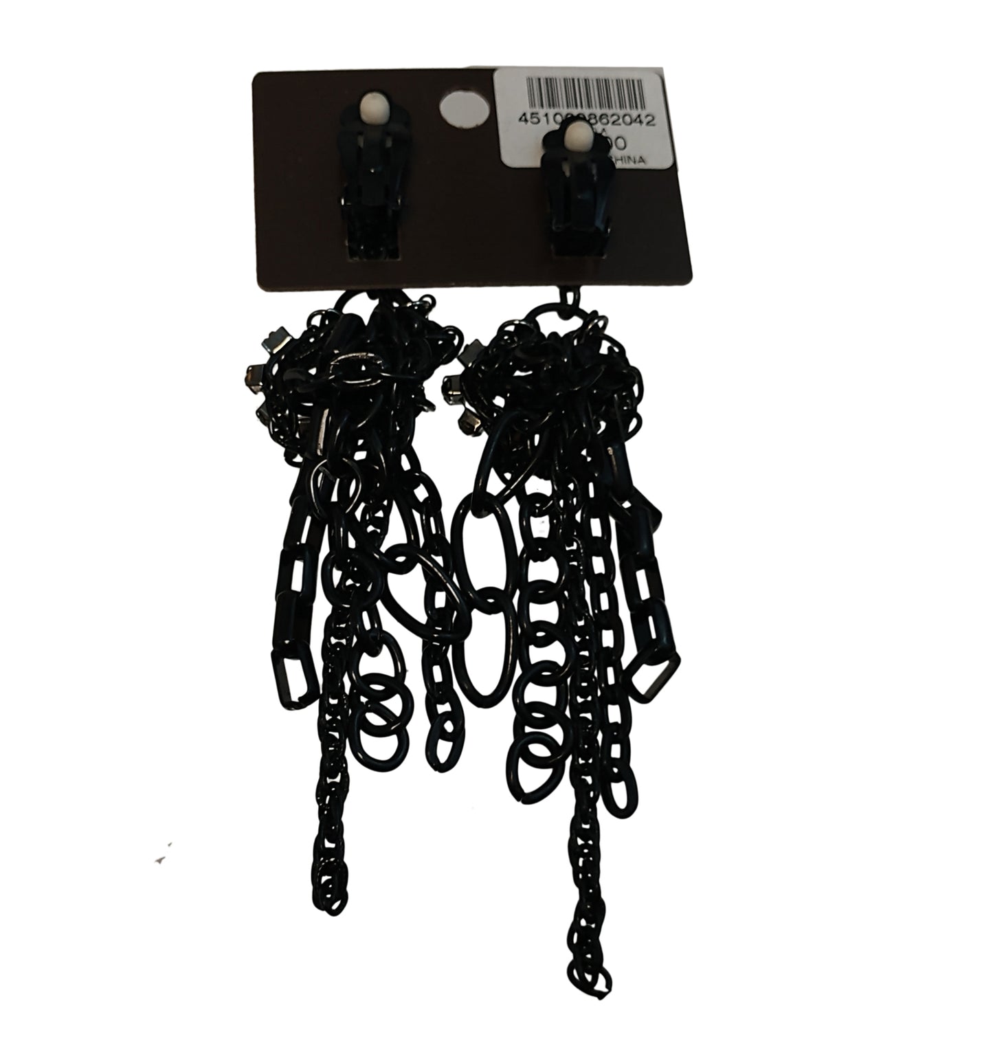 Chicos Ismaela Black Chain Tassel Clip On Earrings  NWT 4.25"