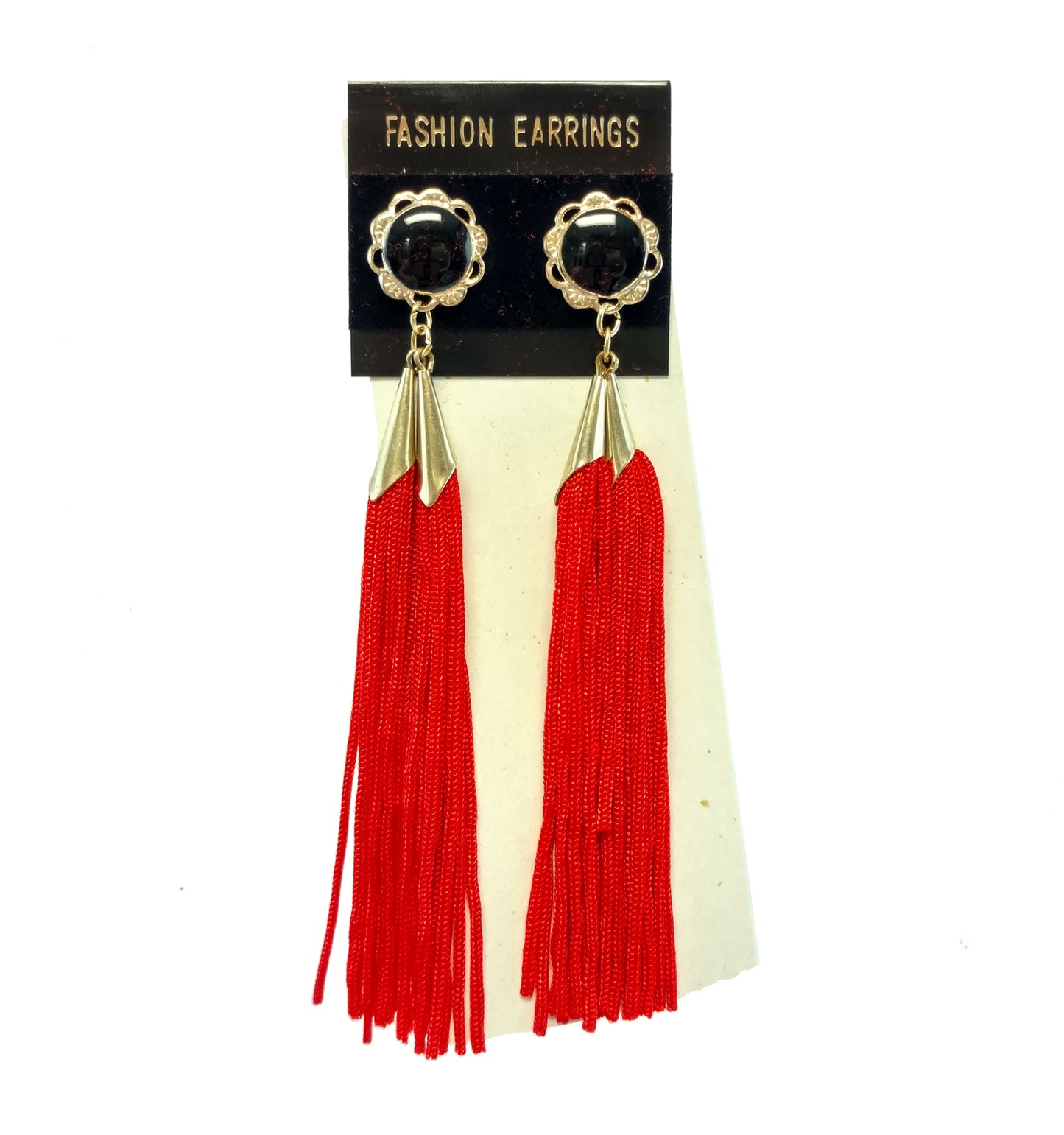 Long Red Tassel Pierced Earrings  3 3/4"