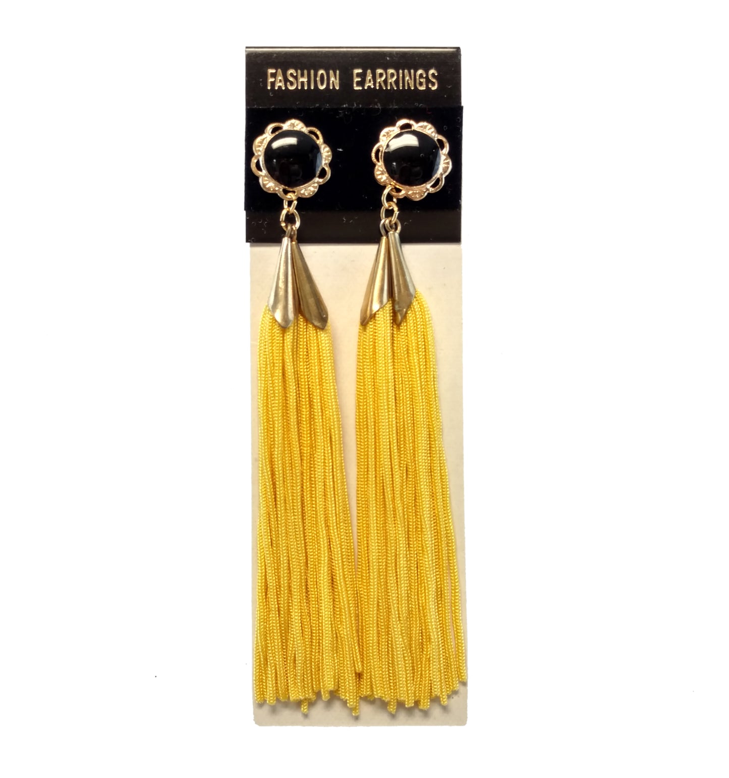 Long Yellow Tassel Pierced Earrings  3 3/4"