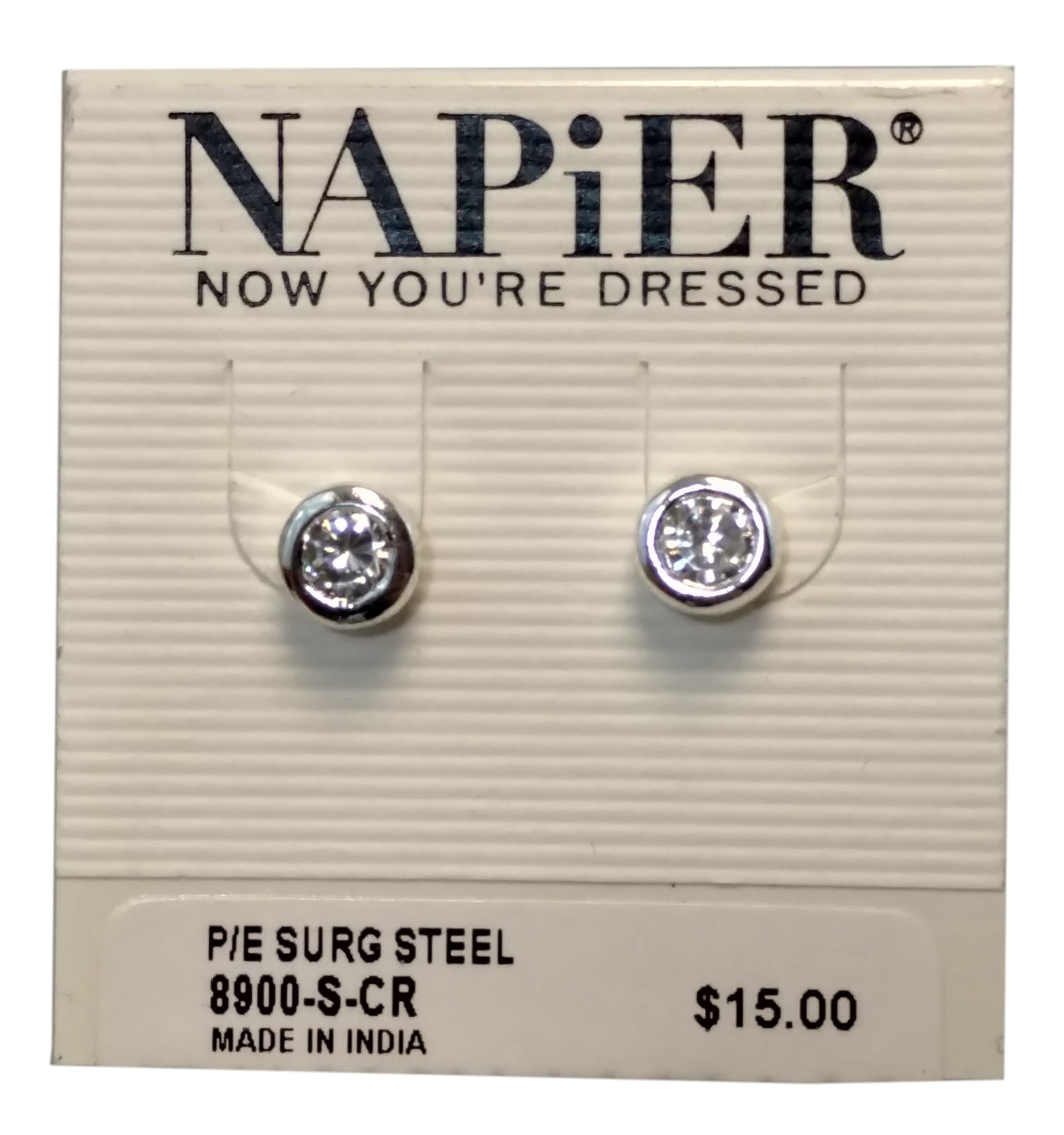 Napier Silver Tone Rhinestone Stud Earrings 1/4"