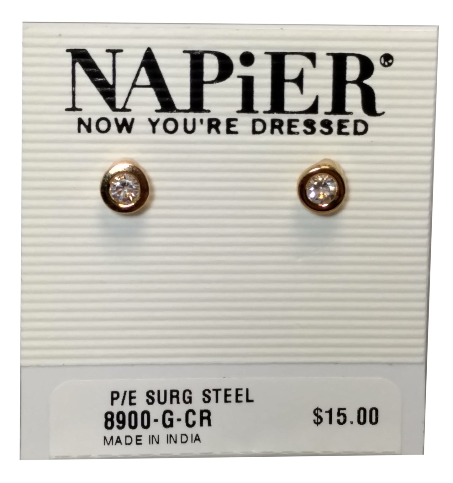 Napier Gold Tone Rhinestone Stud Earrings 1/4"