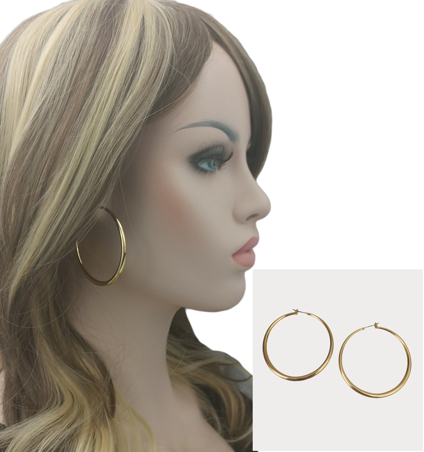 Gold Tone Graduated Tube Pierced Hoop Earrings2"