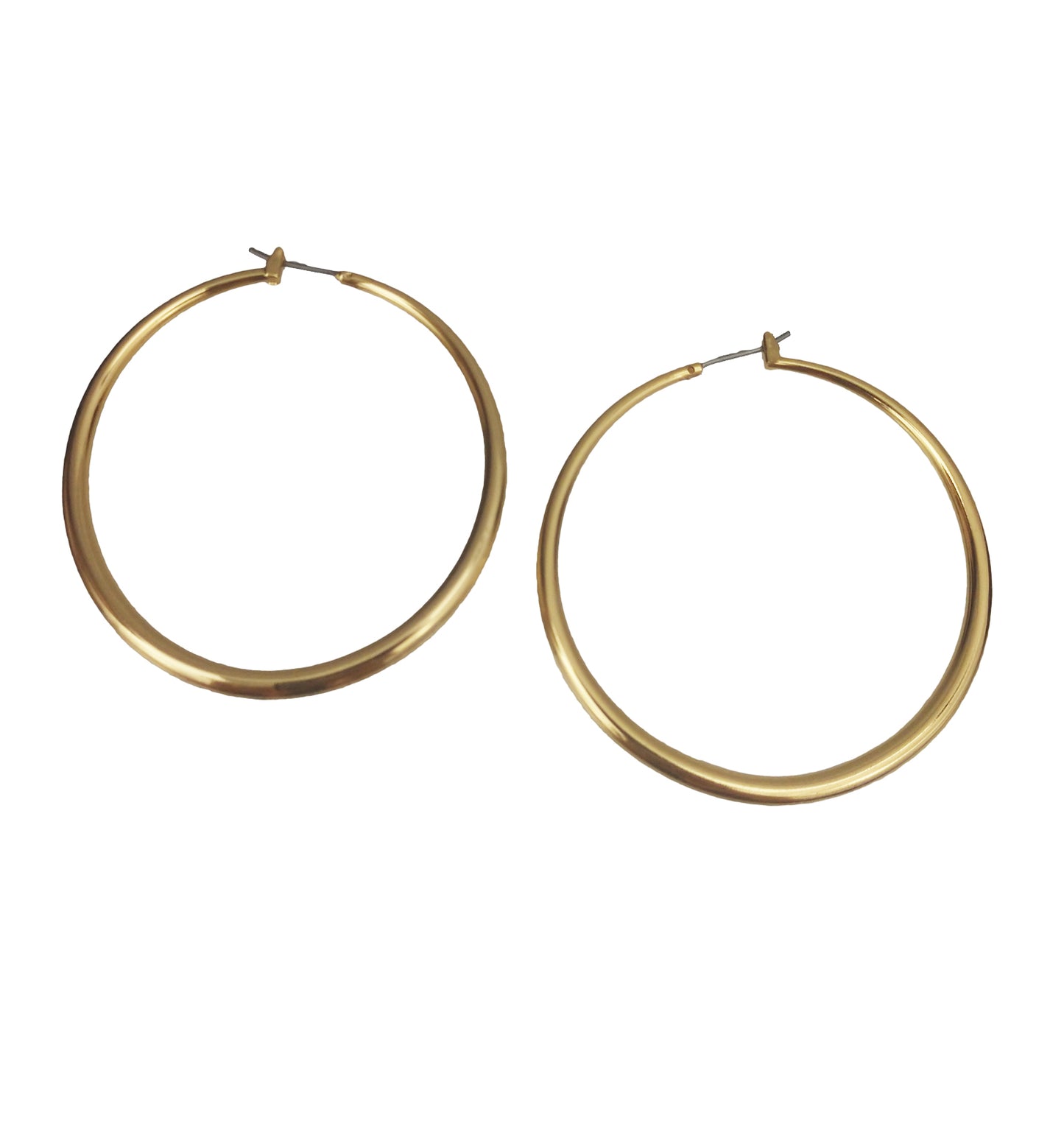 Gold Tone Graduated Tube Pierced Hoop Earrings2"