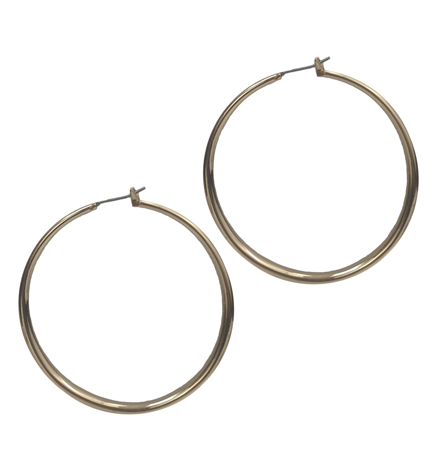 Light Gold Tone Graduated Tube Classic Round Hoop Earrings Pierced 2"