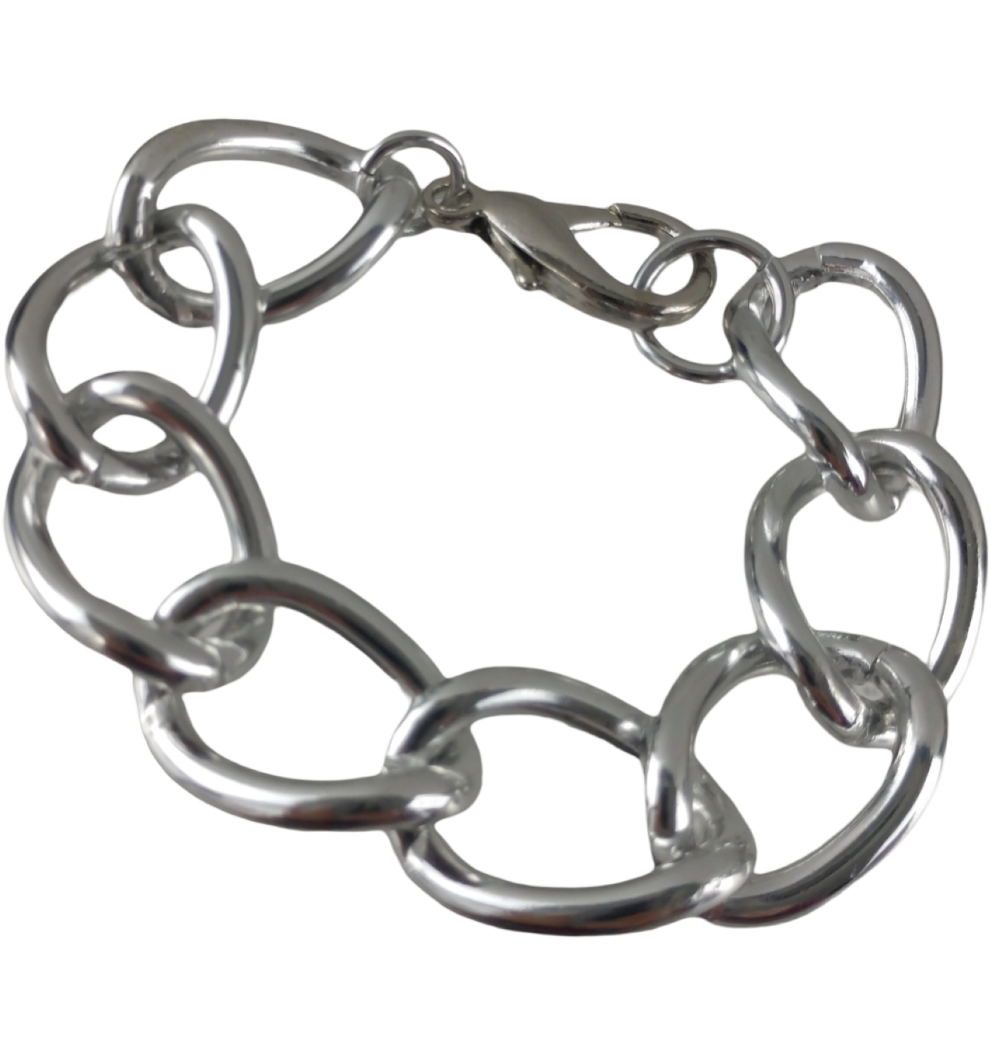 Chunky Wide Thick Punk Style Curb Chain Bracelet For Women 7" - Silver Tone
