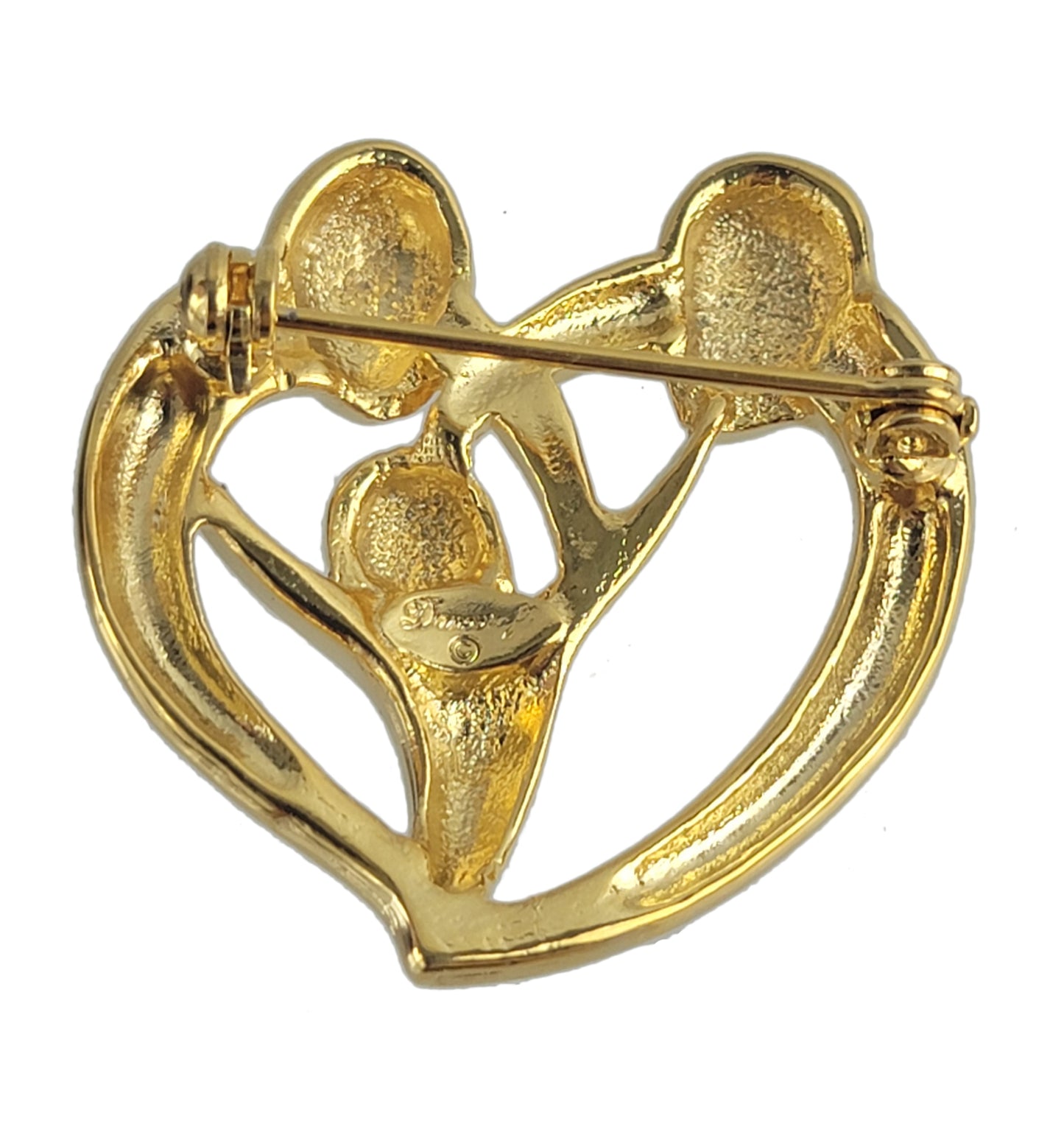 Danecraft Love Family Parents and Child Heart Pin Brooch Gold Tone NWOT 1 1/2"