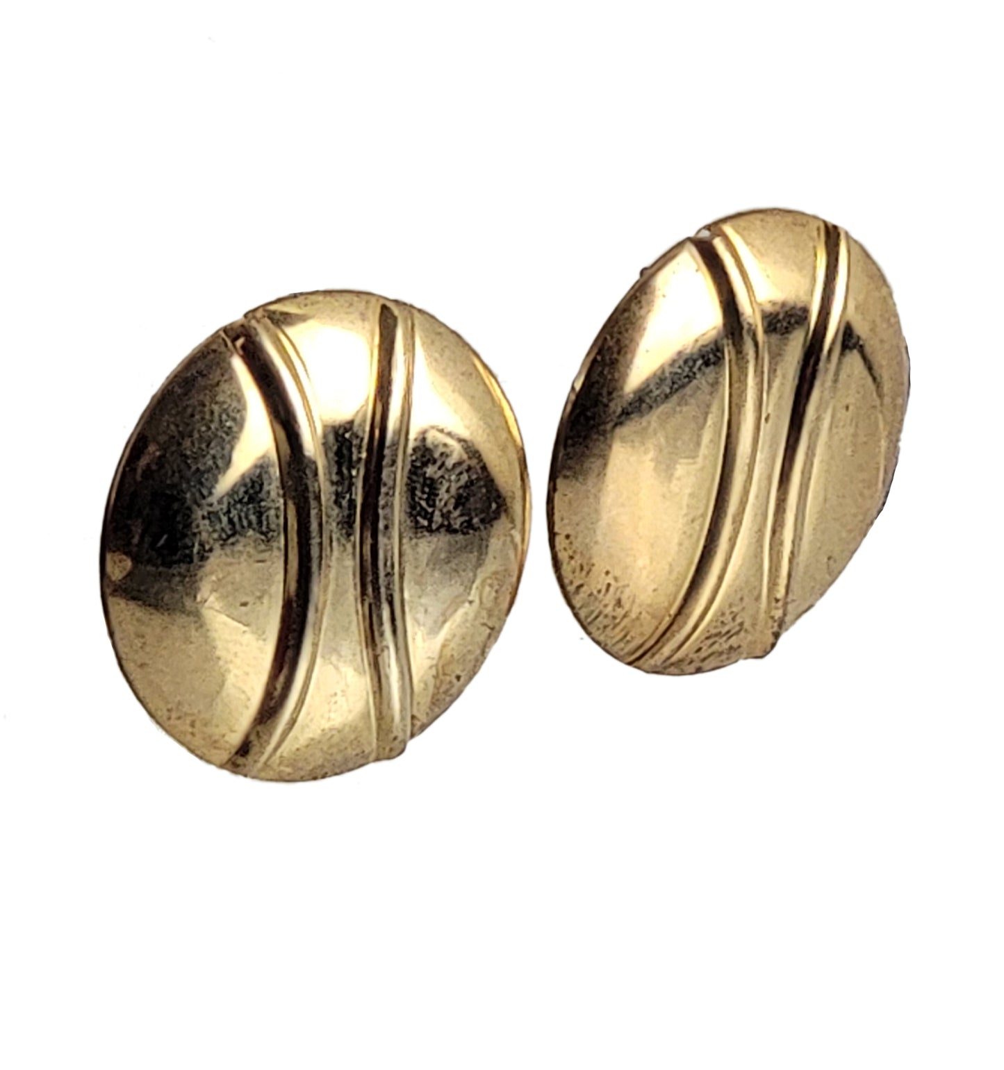 Tacoa Vintage Striped Gold Tone Classic Round Button Earrings Pierced 1"