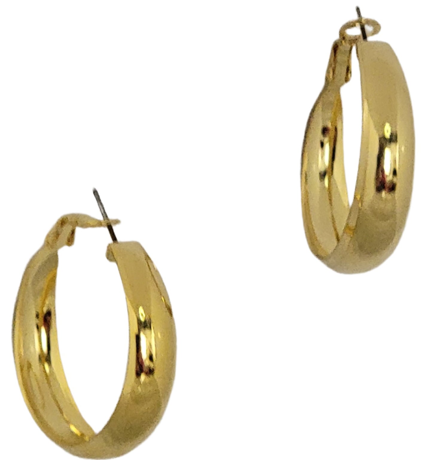 Ladies Domed Hoop Wide Pierced Earrings 1 1/4" Gold Tone