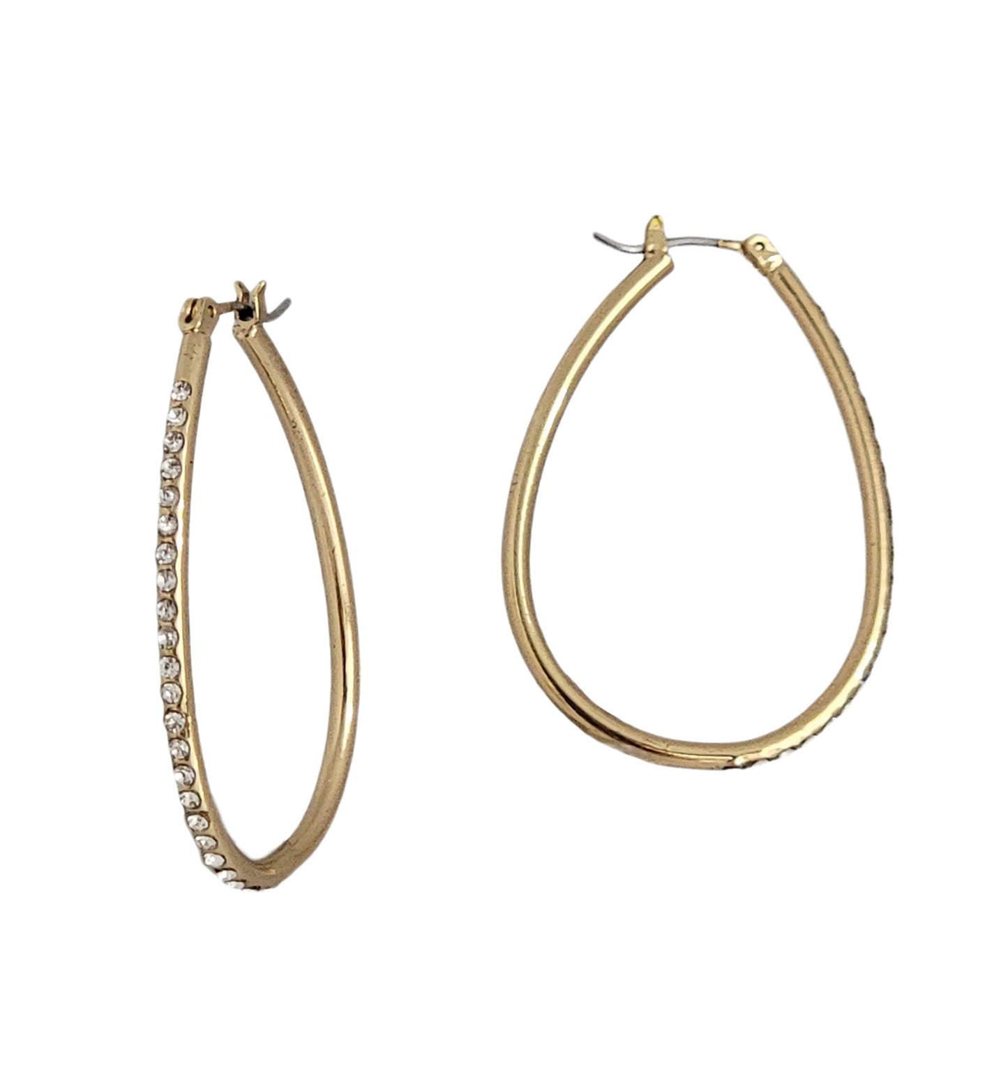 Ladies Gold Tone Loop Hoop Crystal Studded Pierced Earrings - Gift Boxed
