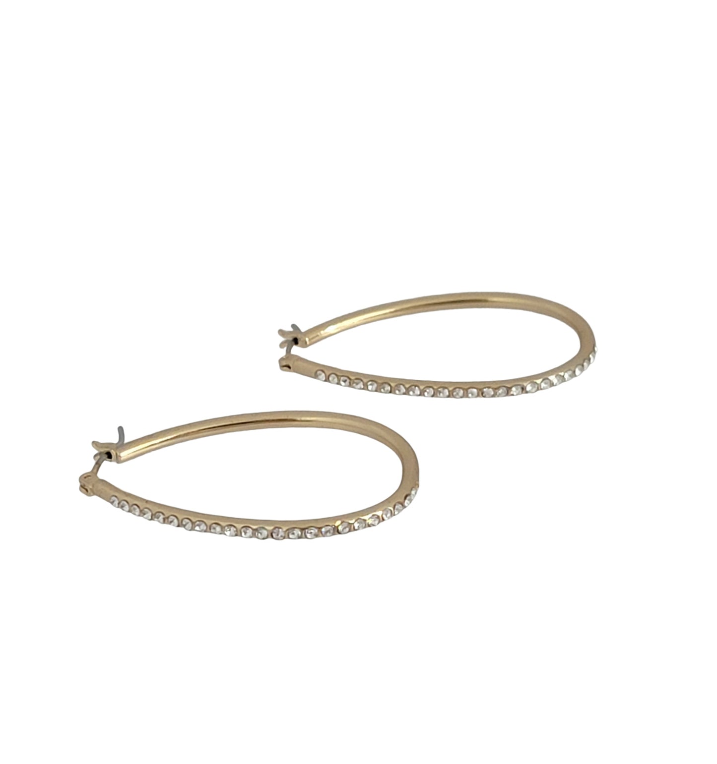 Ladies Gold Tone Loop Hoop Crystal Studded Pierced Earrings - Gift Boxed