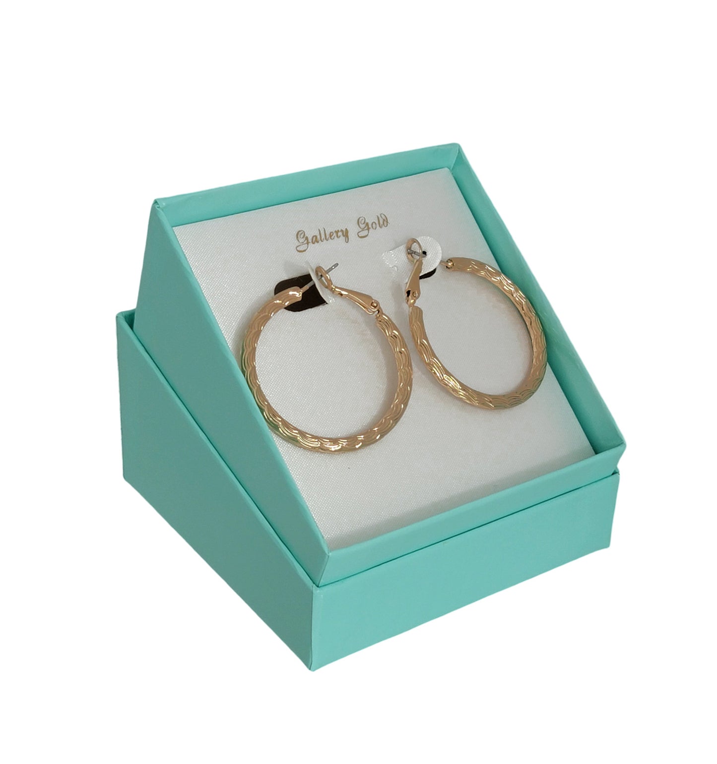 Ladies Textured Twist Design Hoop Pierced Earrings Silver Tone - Gift Boxed