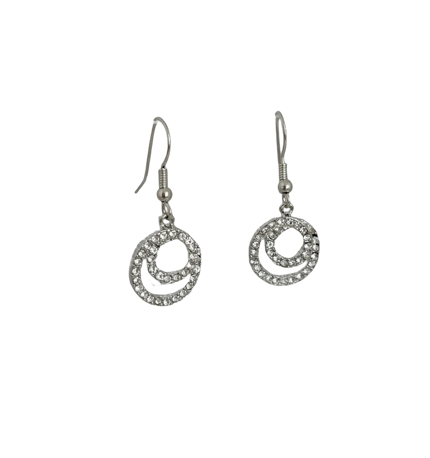 Womens Infinity Circle Rhinestone Silver Tone Dangle Earrings 1.5" - Gift Boxed