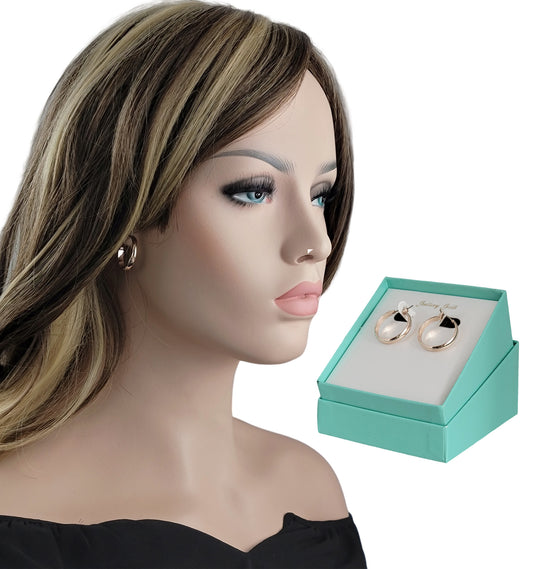 Ladies Rose Gold Tone Classic Hoop Pierced Earrings 7/8" Gift Boxed