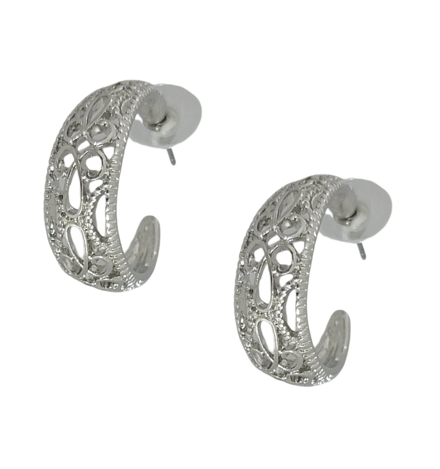 Wide Openwork Pierced Hoop Earrings Womens Jewelry 1" Silver Tone - Gift Boxed