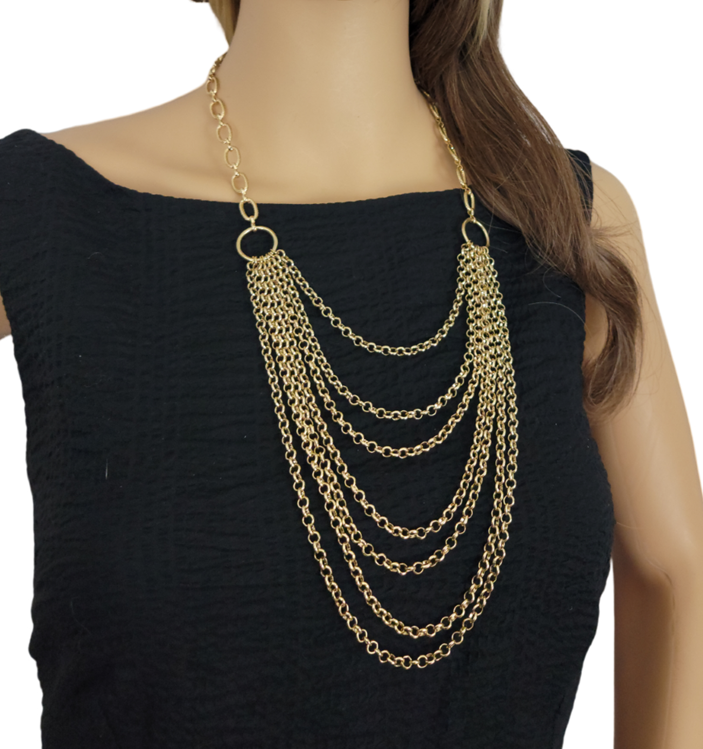 Multi Strand Layered Chain Link Bib Necklace Gold Tone Womens Jewelry 20-24"
