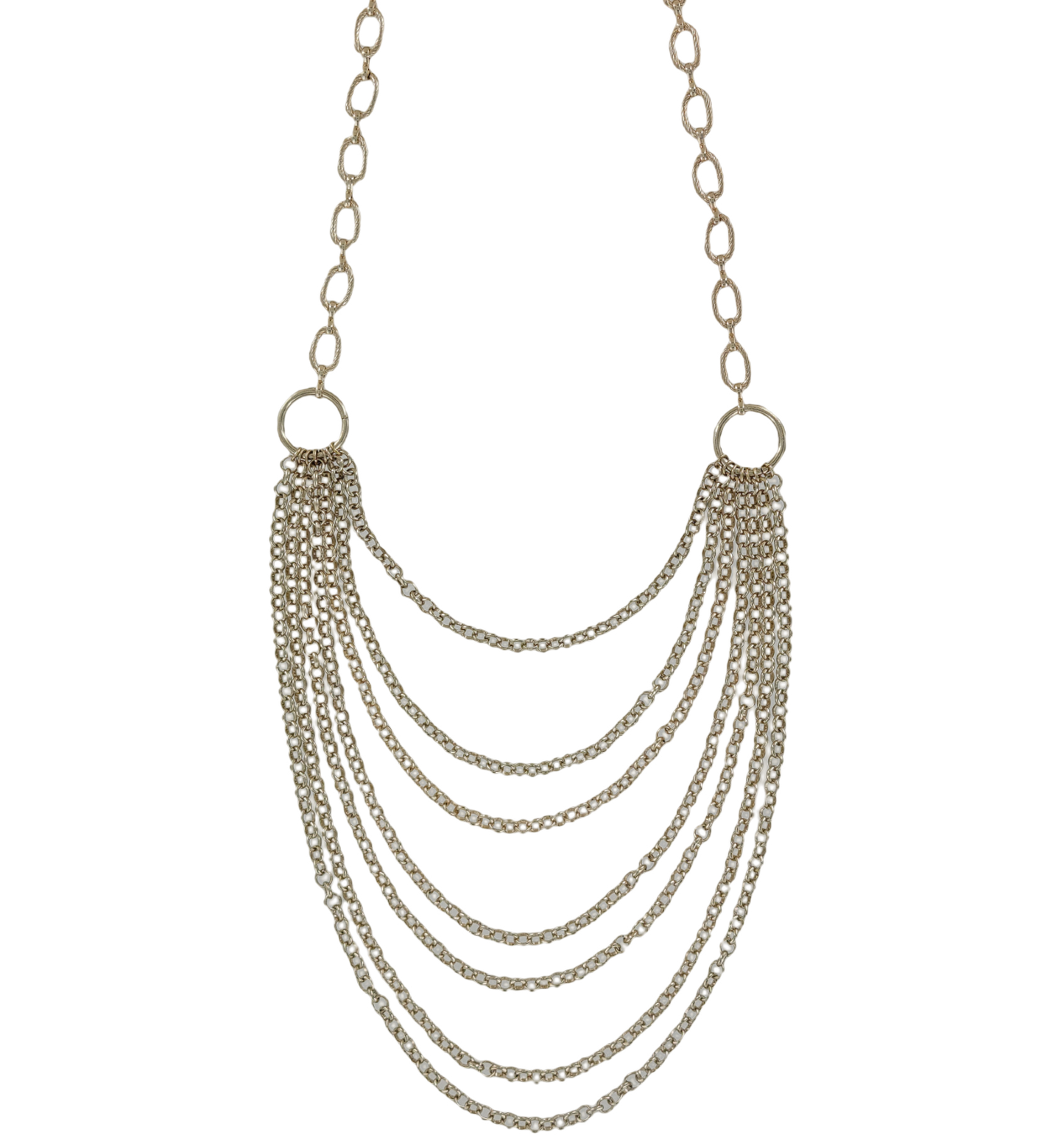 Multi Strand Layered Chain Link Bib Necklace Gold Tone Womens Jewelry 20-24"