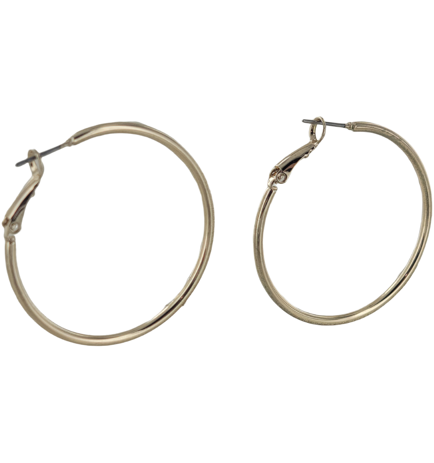 Shiny Gold Tone Wire Hoop Pierced Earrings 1.75 in