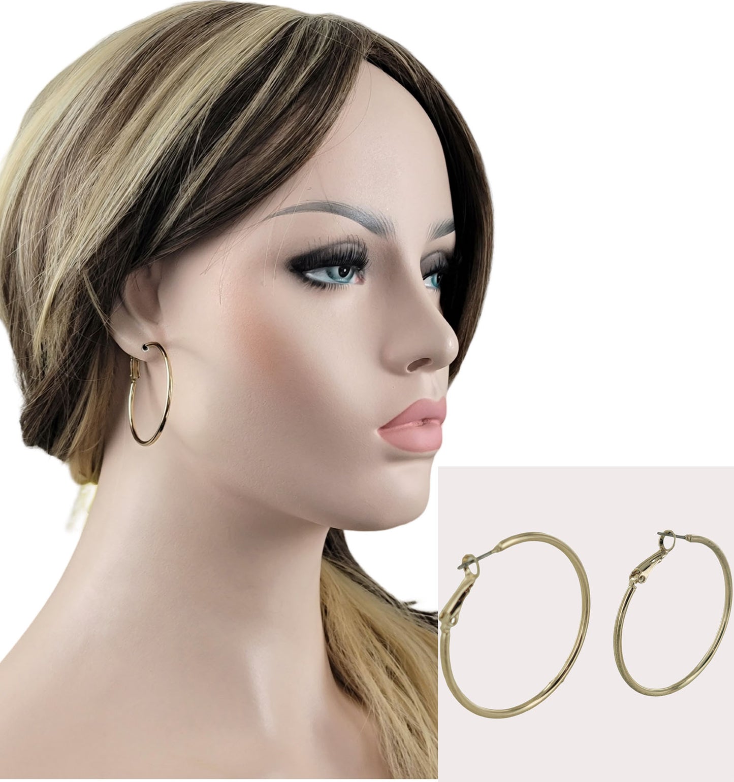 Shiny Gold Tone Wire Hoop Pierced Earrings 1.75 in