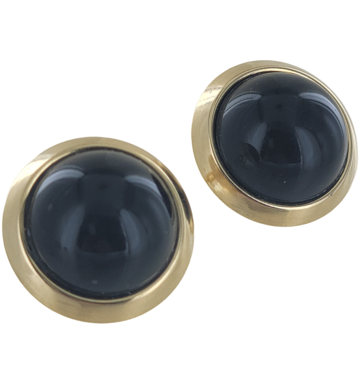 Napier - Black Gold Tone Large Button Clip On Earrings