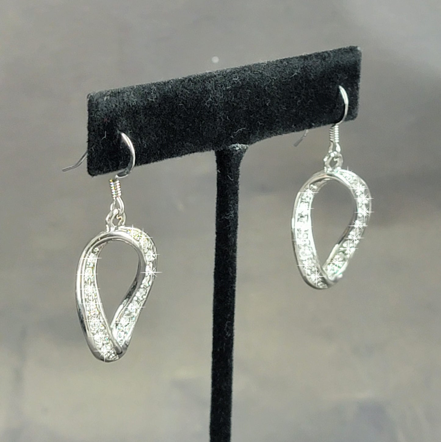 Premier Designs Silver Tone Curb Link Rhinestones Dangling Earrings 1 5/8"