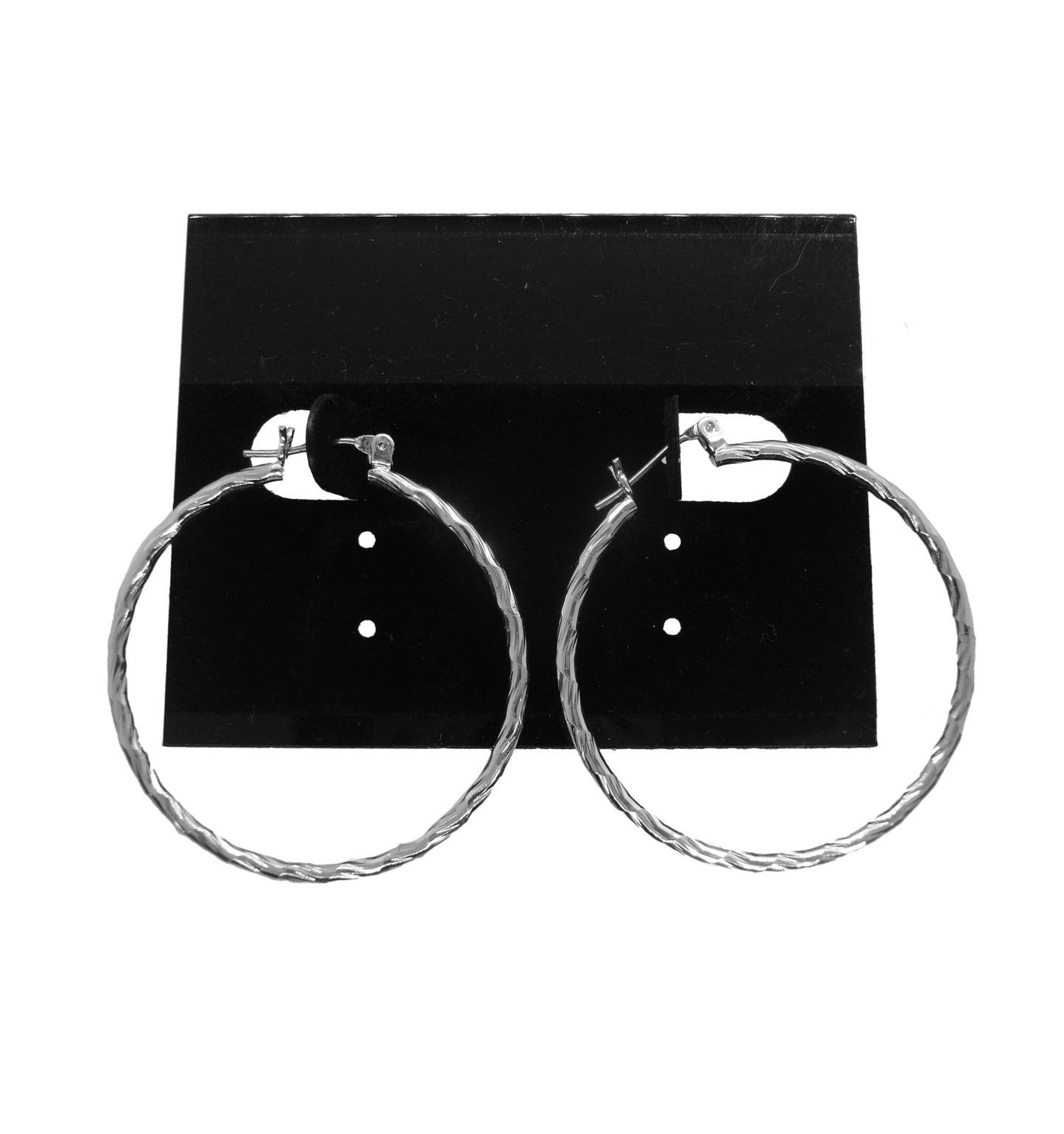 Silver Tone Textured Hoop Round Pierced Earrings 1 3/8"