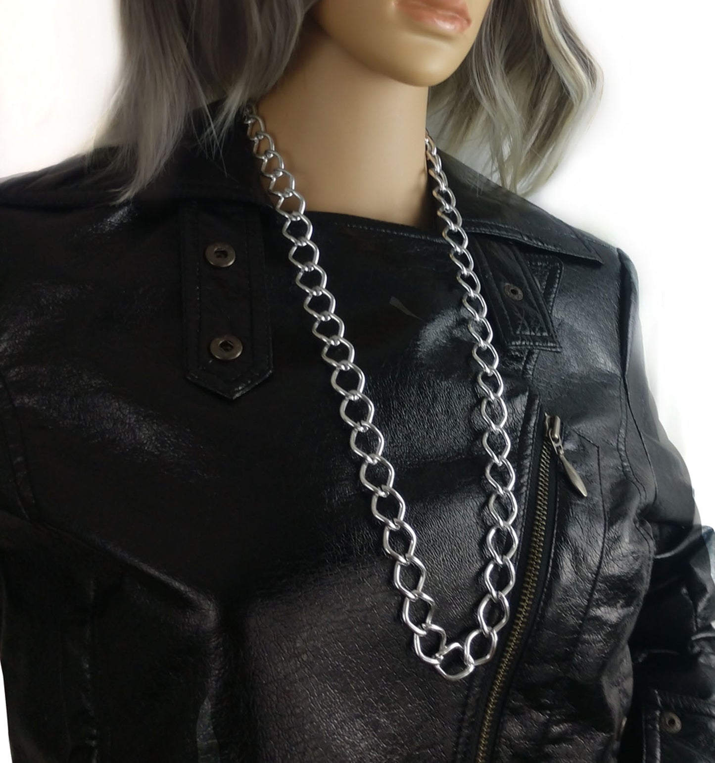 Heavy Metal Chunky Big Lightweight Long Curb Chain Punk Necklace 30" Silver Tone