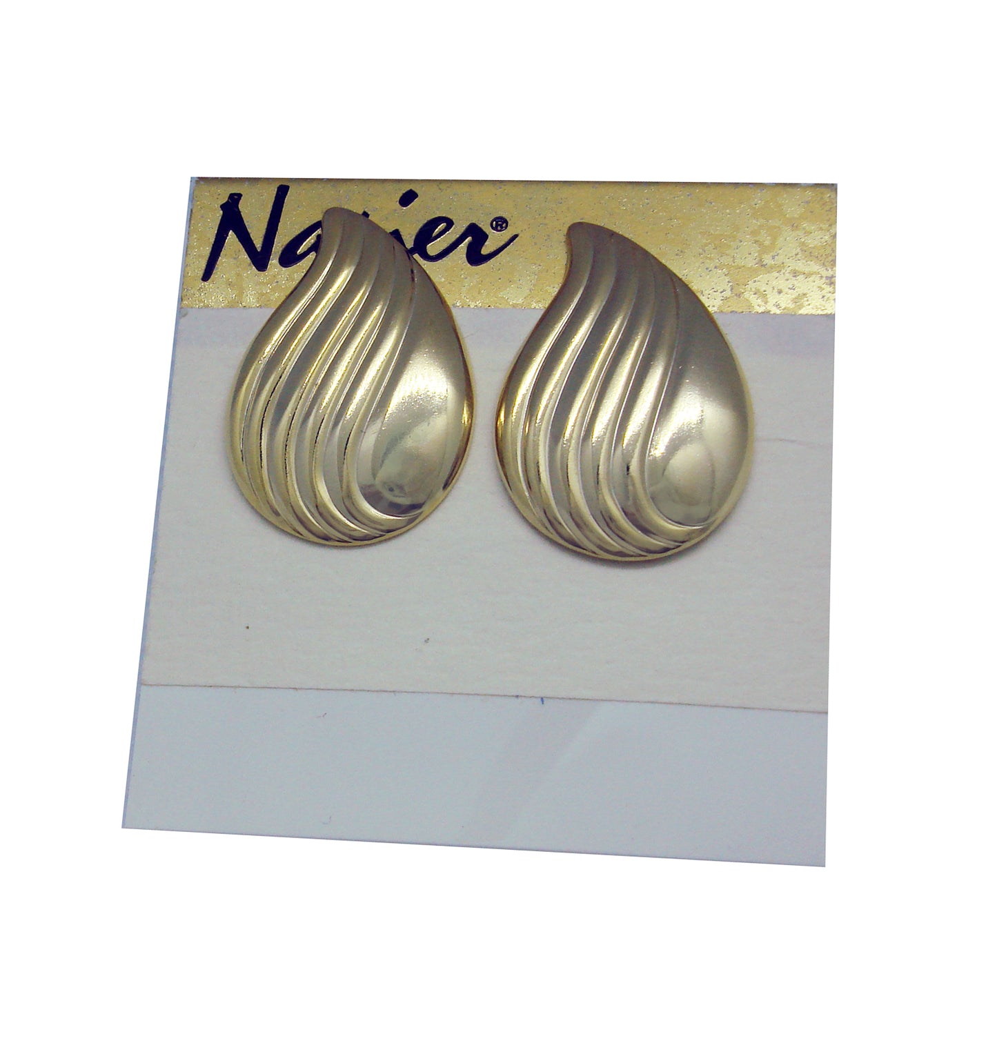 Napier Gold Tone Teardrop Clip On Earrings  80s Vintage1 1/8" NOS NWT