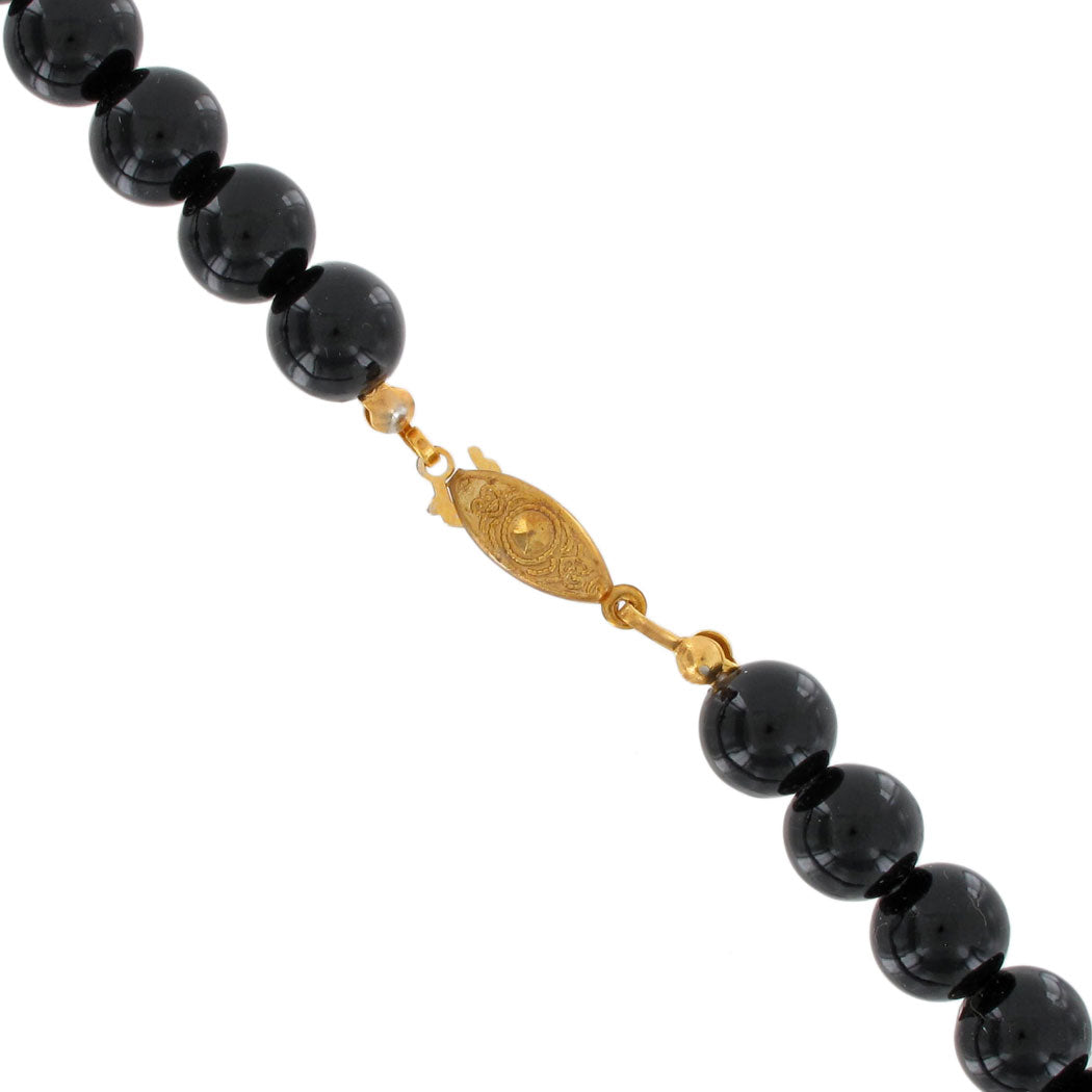 Black Beaded Glass Seed Multi Strand Torsade Collar Necklace Vintage 24"