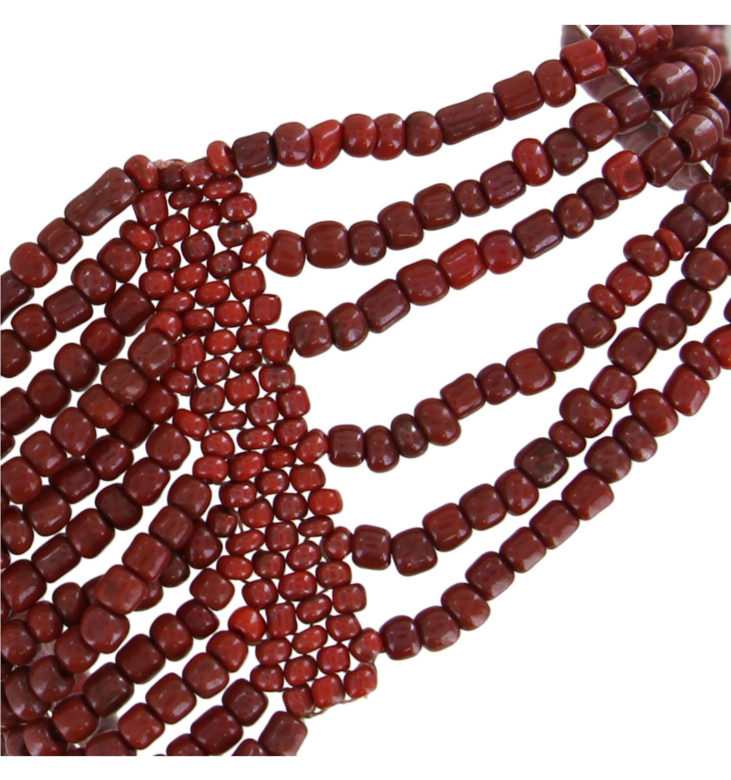 Dark Red Glass Beaded Multistrand Layered Bib Collar Necklace 17-19"