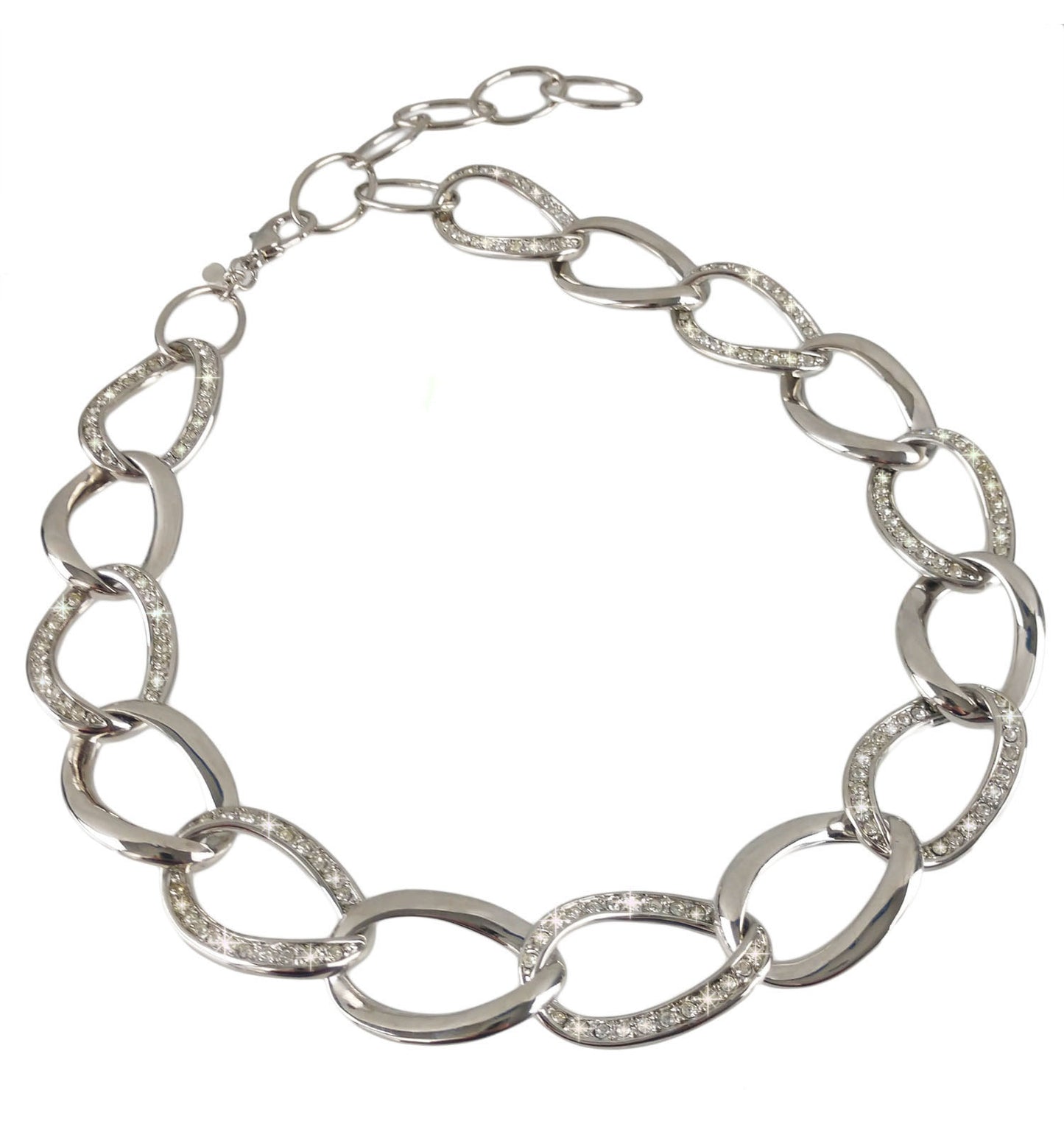 Premier Designs Large Silver Tone Crystal Punk Chain Link Necklace NWOT 16-19.5"