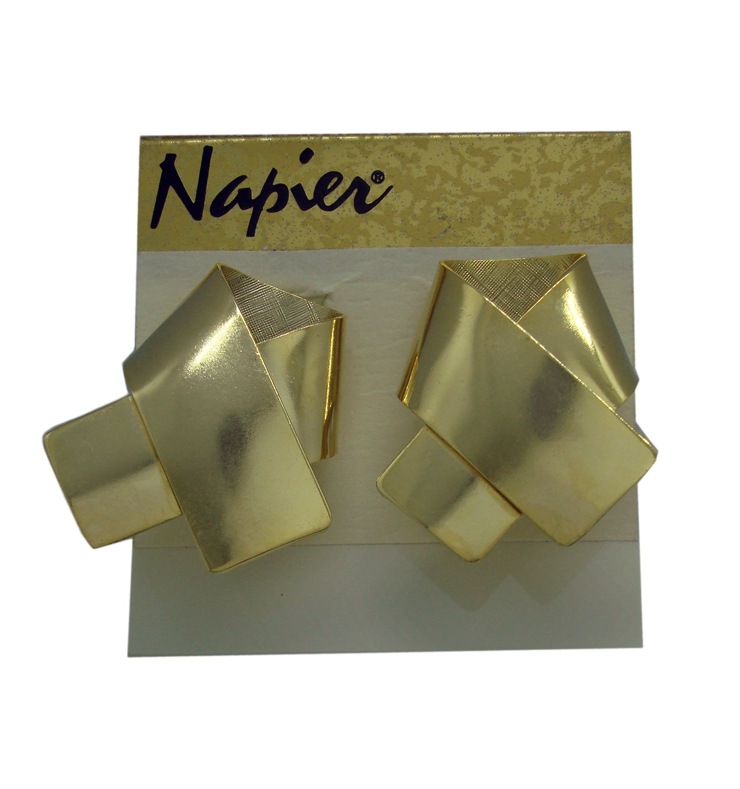 Napier Gold Tone Ribbon Clip On Earrings 80s Vintage 1 1/8" NOS NWT